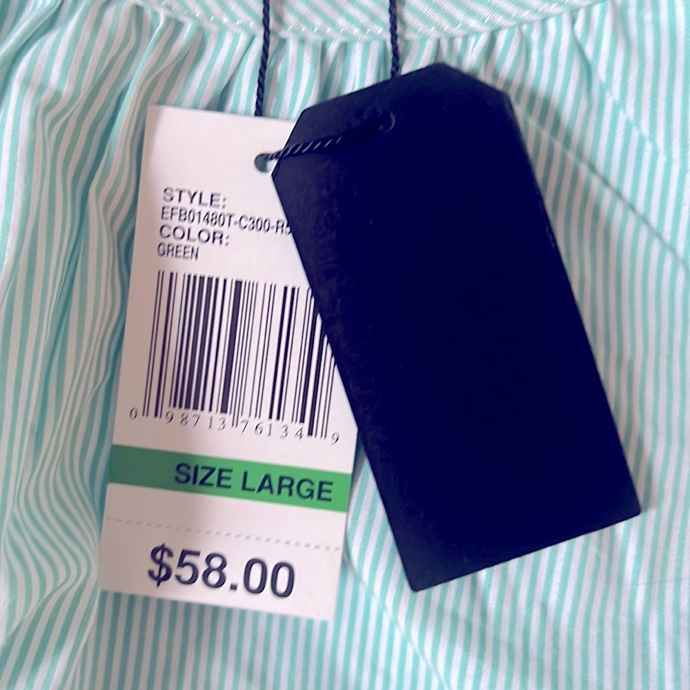 Kenzie green striped puff- sleeve cotton shirt NWT - Picture 4 of 9
